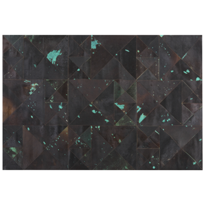 Beliani Rug Brown and Blue Cowhide Leather 230 x 160 cm Abstract Handcrafted Low Pile Modern Material:Cowhide Leather Size:xx160