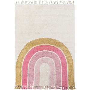 Beliani Area Rug Beige and Pink Cotton Rainbow Pattern 140 x 200 cm Low Pile for Children Playroom  Material:Cotton Size:xx140