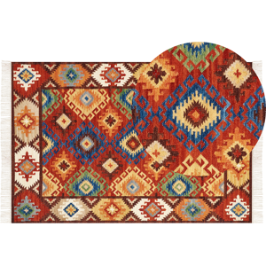 Beliani Kilim Area Rug Multicolour Wool 200 x 300 cm Hand Woven Flat Weave Oriental Pattern with Tassels Traditional Living Room Bedroom Material:Wool Size:xx200