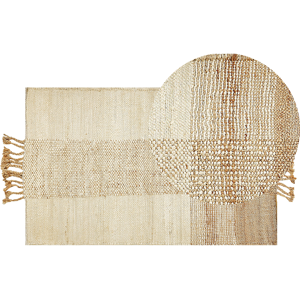 Beliani Area Rug Beige Jute 80 x 150 cm Rectangular with Tassels Geometric Pattern Handwoven Boho Style Bedroom Living Room Material:Jute Size:xx80