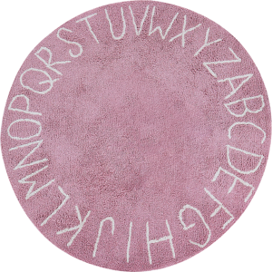 Beliani Area Rug Pink Cotton ø 120 cm Round Handmade with Alphabet Boho Style Living Room Kids Children's Room Material:Cotton Size:xx120