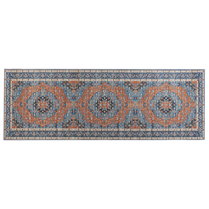 Beliani Runner Rug Runner Blue and Orange Polyester 70 x 200 cm Oriental Distressed Living Room Bedroom Decorations Material:Polyester Size:xx70
