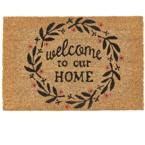 Beliani Doormat Natural Coir PVC Backing Anti-Slip 40 x 60 cm Caption Text Motif Modern Indoor Decoration Material:Coir Size:xx60