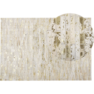 Beliani Rectangular Area Rug Beige and Gold Cowhide Leather 140 x 200 cm Patchwork Geometric Pattern Retro Material:Cowhide Leather Size:xx140