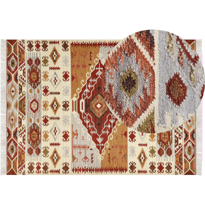 Beliani Kilim Area Rug Multicolour Wool and Cotton 200 x 300 cm Handmade Woven Boho Patchwork Pattern with Tassels Material:Wool Size:xx200