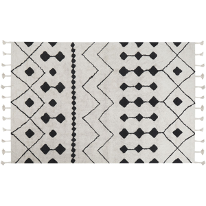 Beliani Rug Off-White Black Cotton 140 x 200 cm Geometric Pattern Runes Tribal Tassels Oriental Material:Cotton Size:xx140