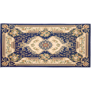 Beliani Area Rug Carpet Blue White Polyester Fabric Floral Victorian Pattern Rubber Coated Bottom 80 x 150 cm Material:Polyester Size:xx80