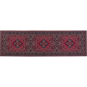 Beliani Runner Rug Red Polyester 60 x 200 cm Hallway Kitchen Runner Long Carpet Anti-Slip Backing Material:Polyester Size:xx60