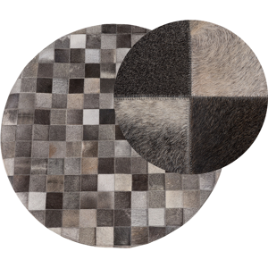 Beliani Round Rug Grey Leather ø 140 cm Patchwork Hand Crafted Material:Cowhide Leather Size:xx140