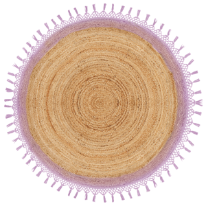 Beliani Area Rug Beige and Purple Round 140 cm Boho Rustic Spiral Braided Plaited Handmade Natural Jute Bedroom Living Room Material:Jute Size:xx140