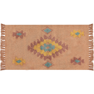 Beliani Area Rug Orange Cotton 80 x 150 cm Rectangular with Tassels Geometirc Pattern Boho Oriental Style Material:Cotton Size:xx80