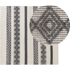 Beliani Area Rug Beige and Grey Wool Polyester 200 x 200 cm Hand Woven Geometric Pattern Boho Living Room Bedroom Material:Wool Size:xx200