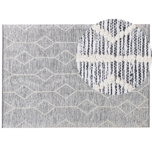 Beliani Rug Grey with Beige Wool Cotton Blend 160 x 230 cm Modern Geometric Hand Woven Flat Weave Material:Cotton Size:xx160