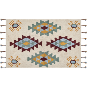 Beliani Area Rug Multicolour Cotton 140 x 200 cm Rectangular Hand Tufted Tribal Motif Living Room Bedroom Material:Cotton Size:xx140