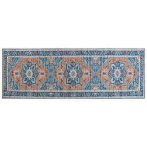 Beliani Runner Rug Blue and Orange Polyester 70 x 200 cm Geometric Oriental Pattern Anti-Slip Bottom Modern Hallway Material:Polyester Size:xx70
