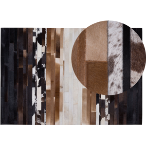 Beliani Area Rug Black and Beige Leather 140 x 200 cm Rectangular Patchwork Handcrafted Material:Cowhide Leather Size:xx140