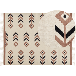 Beliani Kilim Area Rug Beige and Black Cotton 160 x 230 cm Low Pile Pattern Rectangular Reversible Modern Living Room Bedroom Material:Cotton Size:xx160