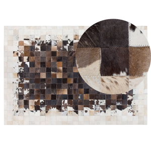 Beliani Rug Brown with Beige Leather 140 x 200 cm Modern Patchwork Cowhide Handcrafted Material:Cowhide Leather Size:xx140