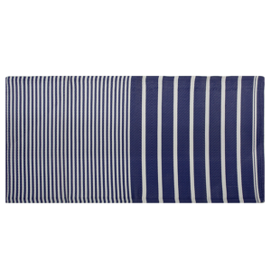 Beliani Outdoor Rug Mat Blue Synthetic 90 x 180 cm Striped Geometric Pattern Eco Friendly Modern Minimalistic Material:Polypropylene Size:xx90