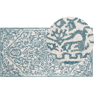 Beliani Area Rug White Blue Wool 80 x 150 cm Flat Weave Hand Tufted Oriental Pattern Material:Wool Size:xx80