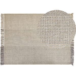 Beliani Rug Grey Wool Cotton 140 x 200 cm Hand Woven Flat Weave with Tassels Material:Wool Size:xx140