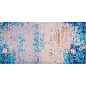 Beliani Area Rug Carpet Blue Polyester Fabric Abstract Distressed Pattern Rubber Coated Bottom 80 x 150 cm Material:Polyester Size:xx80