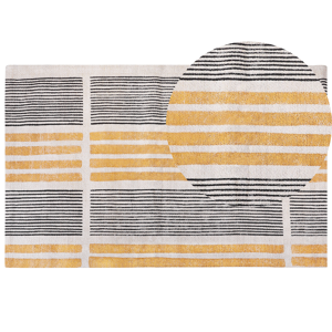 Beliani Area Rug Yellow and Black Cotton 140 x 200 cm Flat Weave Jacquard Woven Striped Pattern Boho Living Room Bedroom Material:Cotton Size:xx140