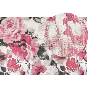 Beliani Cotton Area Rug Pink Flowers Motif 200 x 300 cm Rustic Boho Material:Cotton Size:xx200