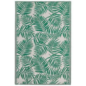 Beliani Outdoor Rug Mat Emerald Green Synthetic 120 x 180 cm Palm Leaf Floral Pattern Modern Balcony Patio Terrace Material:Polypropylene Size:xx120