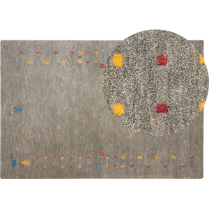 Beliani Area Rug Grey Wool 140 x 200 cm Rectangular Multicolour Geometric Pattern Hand Tufted Boho Style Living Room Bedroom Kids Room Material:Wool Size:xx140