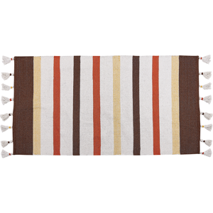 Beliani Area Rag Rug Brown and Beige Stripes Cotton 80 x 150 cm Rectangular Hand Woven Material:Cotton Size:xx80