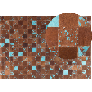 Beliani Rug Brown and Blue Leather 160 x 230 cm Cowhide Hand Crafted Material:Cowhide Leather Size:xx160