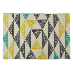 Beliani Area Rug Grey and Yellow Printed Geometric Pattern 140 x 200 cm Low Pile Material:Polyester Size:xx140