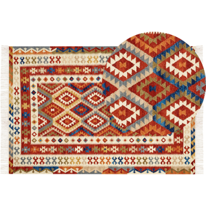 Beliani Kilim Area Rug Multicolour Wool 160 x 230 cm Hand Woven Flat Weave Geometrical Pattern with Tassels Traditional Living Room Bedroom Material:Wool Size:xx160