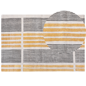 Beliani Area Rug Yellow and Black Cotton 200 x 300 cm Flat Weave Jacquard Woven Striped Pattern Boho Living Room Bedroom Material:Cotton Size:xx200