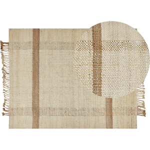 Beliani Area Rug Beige Jute 140 x 200 cm Rectangular with Tassels Geometric Pattern Handwoven Boho Style Bedroom Living Room Material:Jute Size:xx140