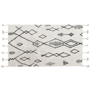 Beliani Rug Off-White Black Cotton 80 x 150 cm Geometric Pattern Runes Tribal Tassels Oriental Material:Cotton Size:xx80