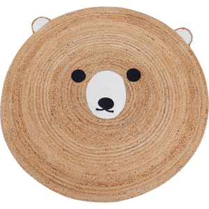 Beliani Area Rug Beige Jute ø 120 cm Round Decorative Bear Pattern Boho Style Living Room Kids Children's Room Material:Jute Size:xx120