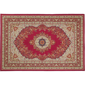 Beliani Area Rug Carpet Red Multicolour Polyester Fabric Floral Oriental Pattern Rubber Coated Bottom 140 x 200 cm Material:Polyester Size:xx140