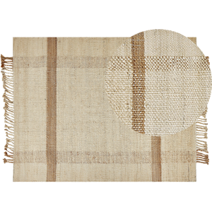 Beliani Area Rug Beige Jute 160 x 230 cm Rectangular with Tassels Geometric Pattern Handwoven Boho Style Bedroom Living Room Material:Jute Size:xx160