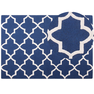 Beliani Area Rug Blue Wool 160 x 230 cm Trellis Quatrefoil Pattern Hand Tufted Oriental Moroccan Clover Material:Wool Size:xx160