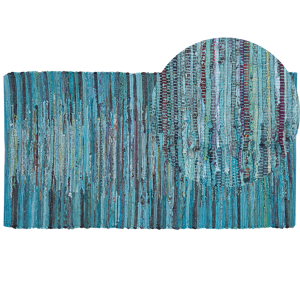 Beliani Area Rag Rug Blue Turquoise Stripes Cotton 80 x 150 cm Rectangular Hand Woven Material:Cotton Size:xx80