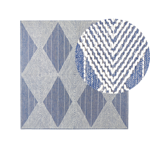 Beliani Area Rug Light Beige and Blue Wool Polyester 200 x 200 cm Hand Woven Geometric Pattern Boho Living Room Bedroom Material:Wool Size:xx200