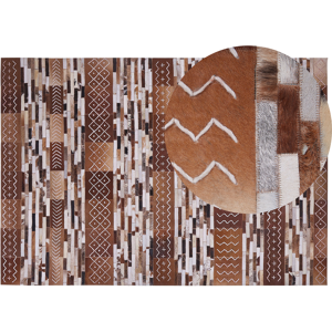 Beliani Cowhide Area Rug Brown Hair on Leather Patchwork Striped Scandinavian Patterns 160 x 230 cm Material:Cowhide Leather Size:xx160