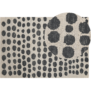 Beliani Area Rug Beige and Black Wool 140 x 200 cm Hand Tufted Spotted Pattern Boho Living Room Bedroom Material:Wool Size:xx140