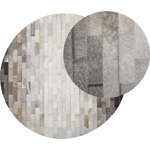 Beliani Round Rug Brown and Beige Cowhide Leather ø 140 cm Patchwork Rectangles Rustic Material:Cowhide Leather Size:xx140