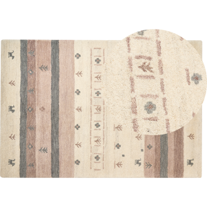 Beliani Area Rug Beige and Brown Wool 140 x 200 cm Rectangular Geometric Pattern Hand Tufted Boho Style Living Room Bedroom Kids Room Material:Wool Size:xx140