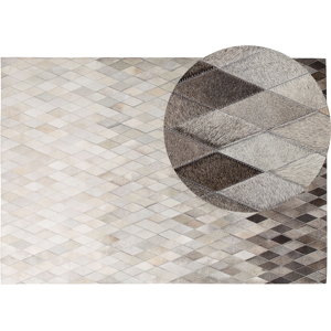 Beliani Rug White and Grey Leather 160 x 230 cm Modern Patchwork Handcrafted Material:Cowhide Leather Size:xx160