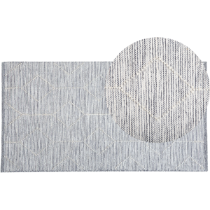 Beliani Rug Grey with Beige Wool and Cotton 80 x 150 cm Geometric Pattern Hand Woven Flatweave Material:Wool Size:xx80