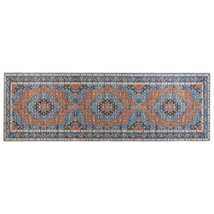Beliani Runner Rug Runner Blue and Orange Polyester 80 x 240 cm Oriental Distressed Living Room Bedroom Decorations Material:Polyester Size:xx80